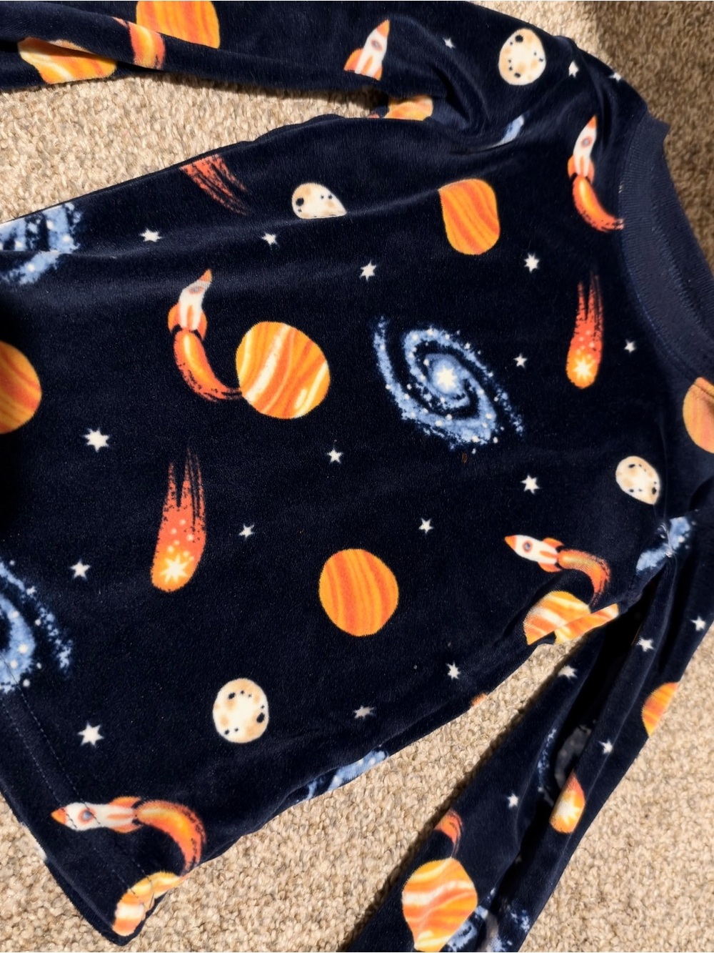 Carter's Navy Space Rocket Fleece Pajama Top with Orange Planet Print